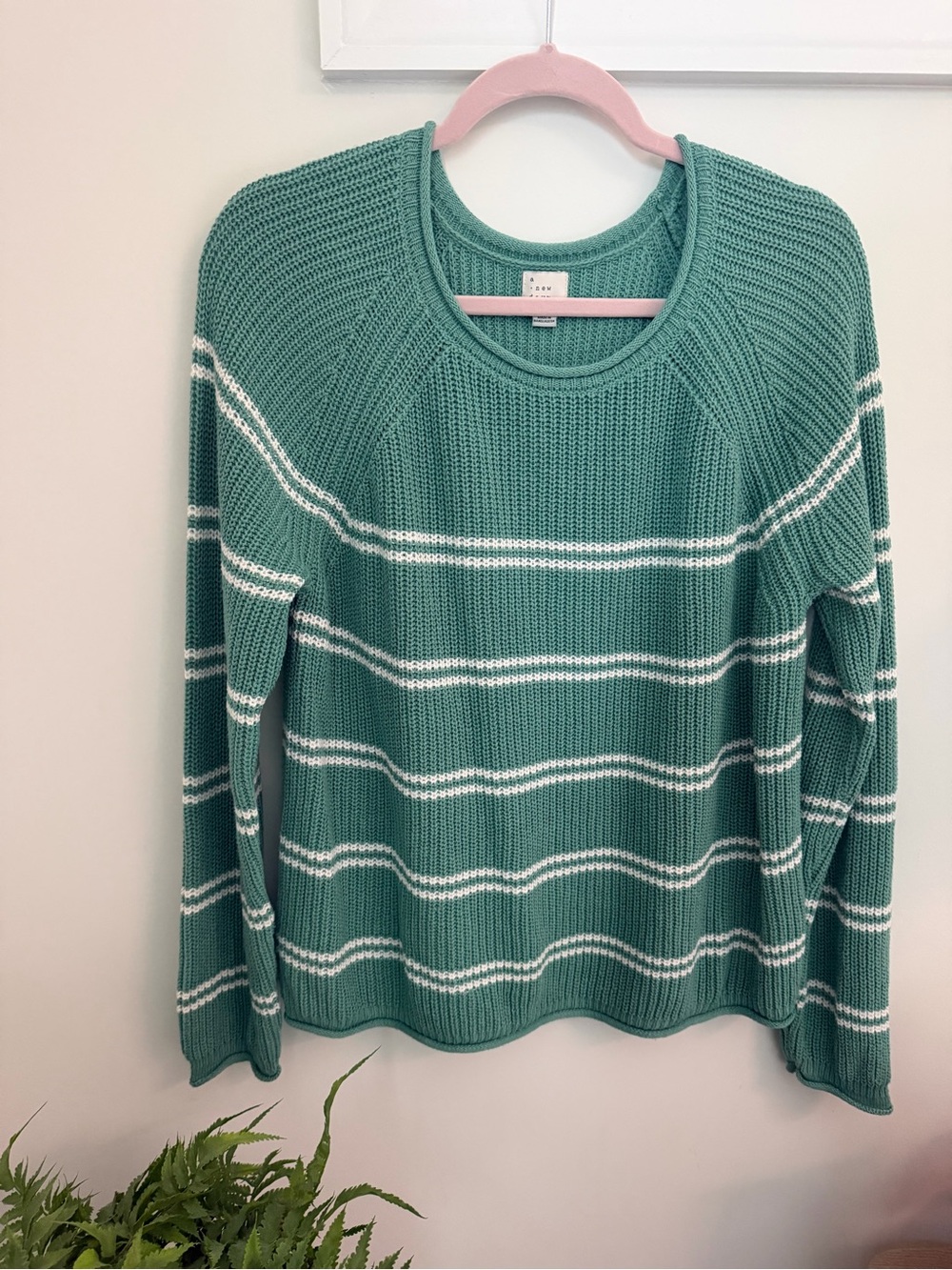 a new day Teal Green Striped Crewneck Sweater